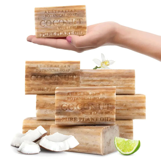 Stacked bars of coconut soap from Australian Botanical Soap with Goat Milk and Manuka Honey