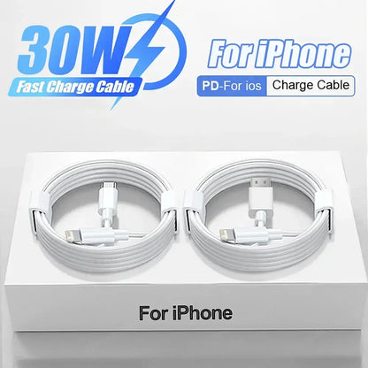 Two white 30W USB cables for Pro Max Data Line and fast charging convenience