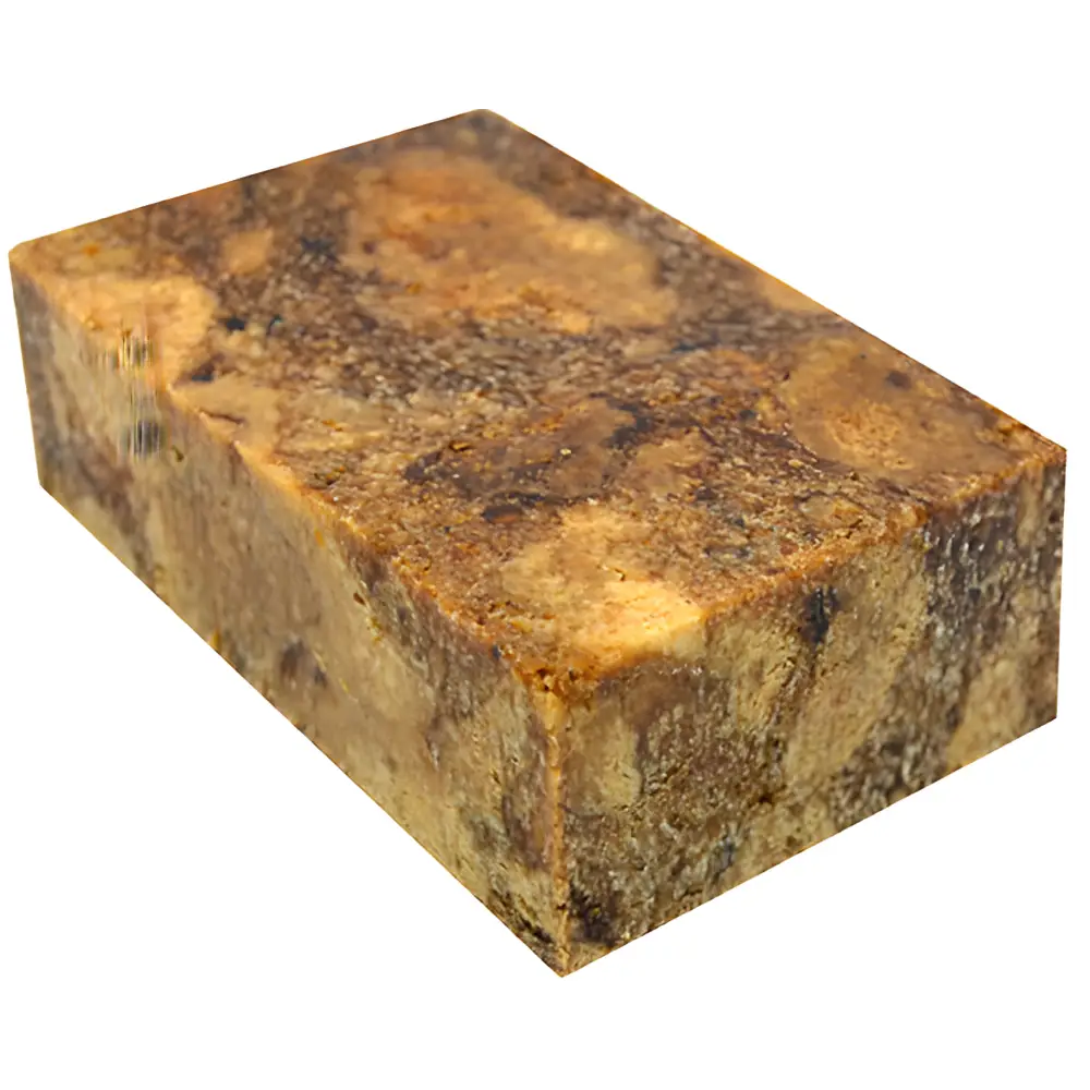 Rectangular block of Authentic African Black Soap with Shea Butter for natural skincare