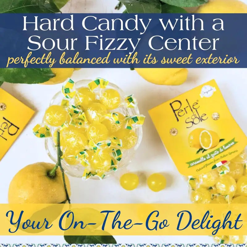 Perle Di Sole Italian Lemon Candy Drops - Lemon Hard Candy Individually Wrapped - Fizzy and Tart Citrus Candies (17.63 Oz | 500 G)