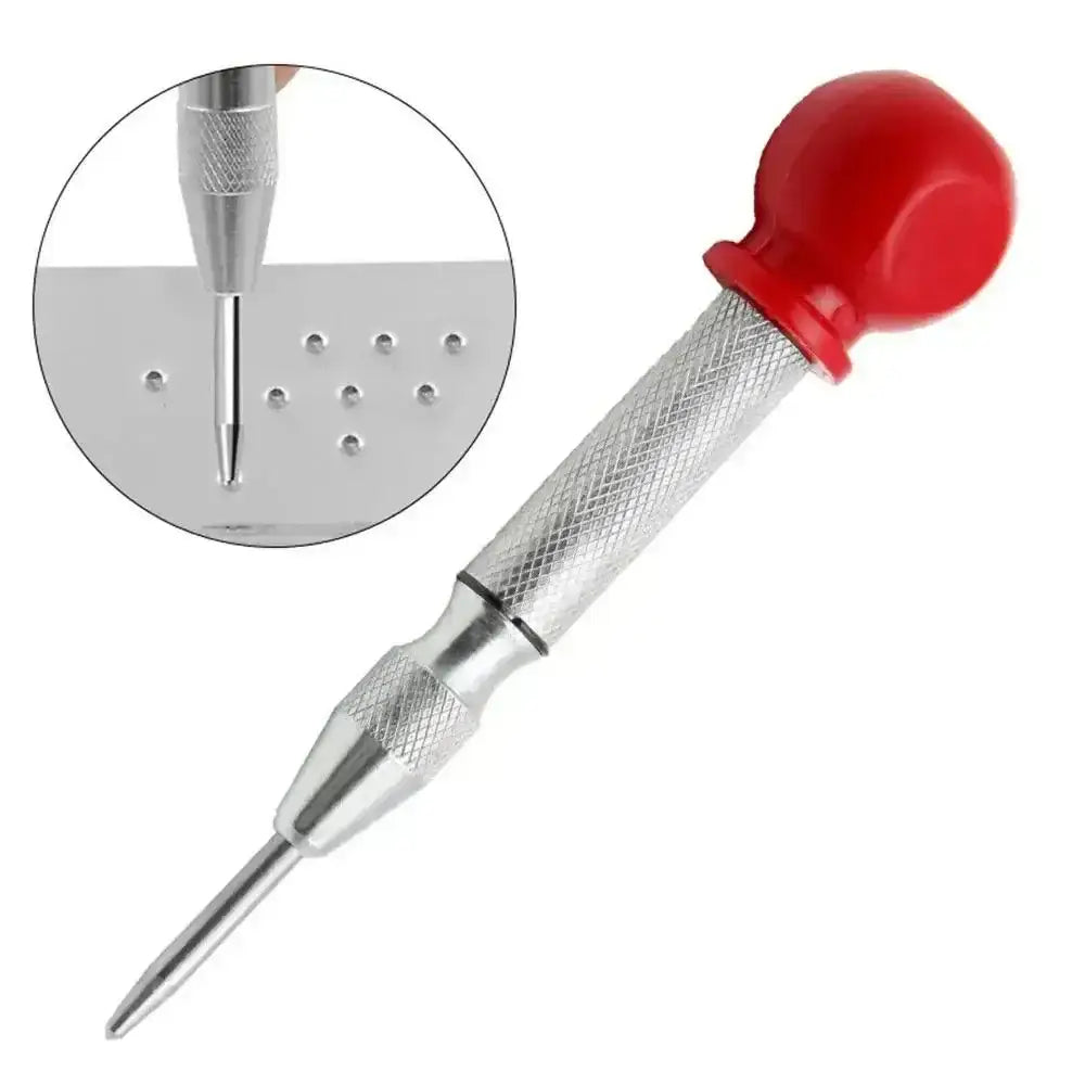 Automatic center punch with red knob for precise metal and woodworking projects