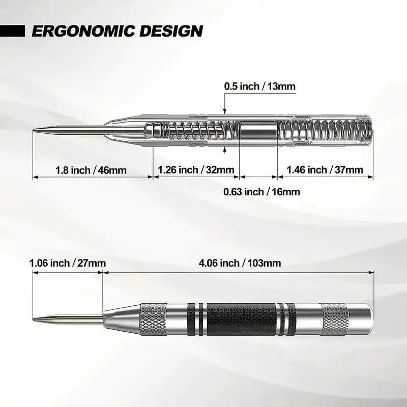 Two darts with measurements for the Auto Center Puncher Steel Spring Load