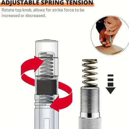 Adjustable spring tension tool for Auto Center Puncher with steel spring load design