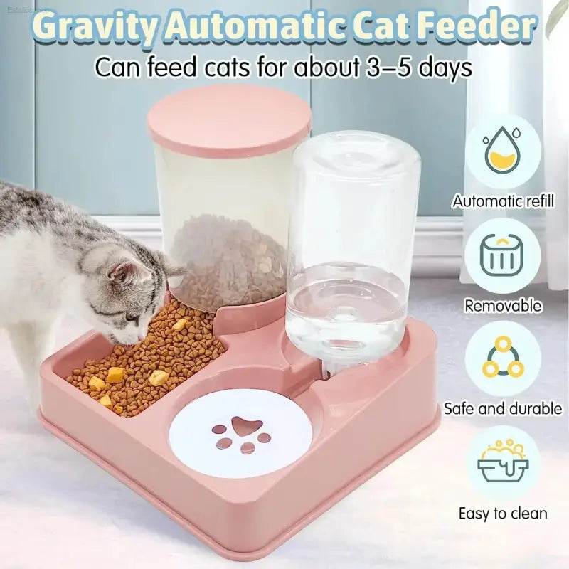 Automatic Cat Feeder Water Dispenser Set 2 In 1 Tilted Feeder - Estalios