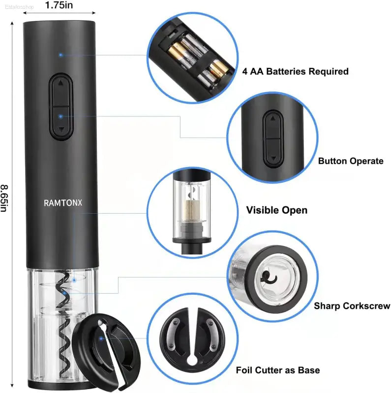 Automatic Electric Wine Bottle Opener Set with Foil Cutter - Perfect Gift for Wine Lovers, Waiters, and Home Entertainers - Easy to Use and Portable for Parties and Outdoor Events