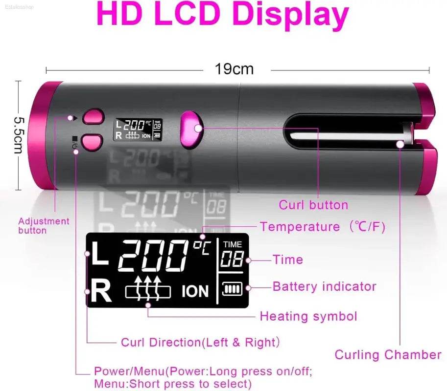Automatic Wireless Hair Curler USB Rechargeable Adjustable - Estalios
