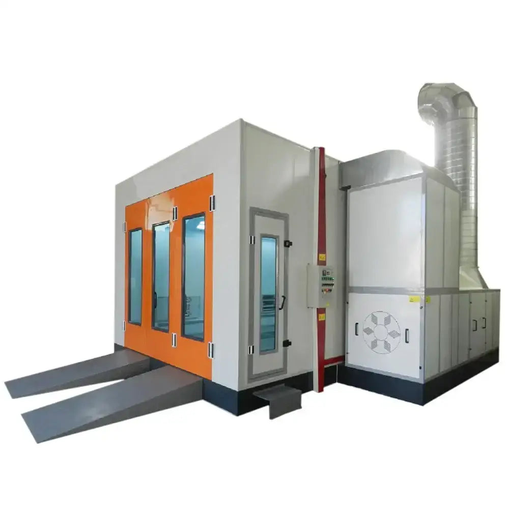 Automotive spray booth with ventilation system for spray bake paint and powder-coated light box