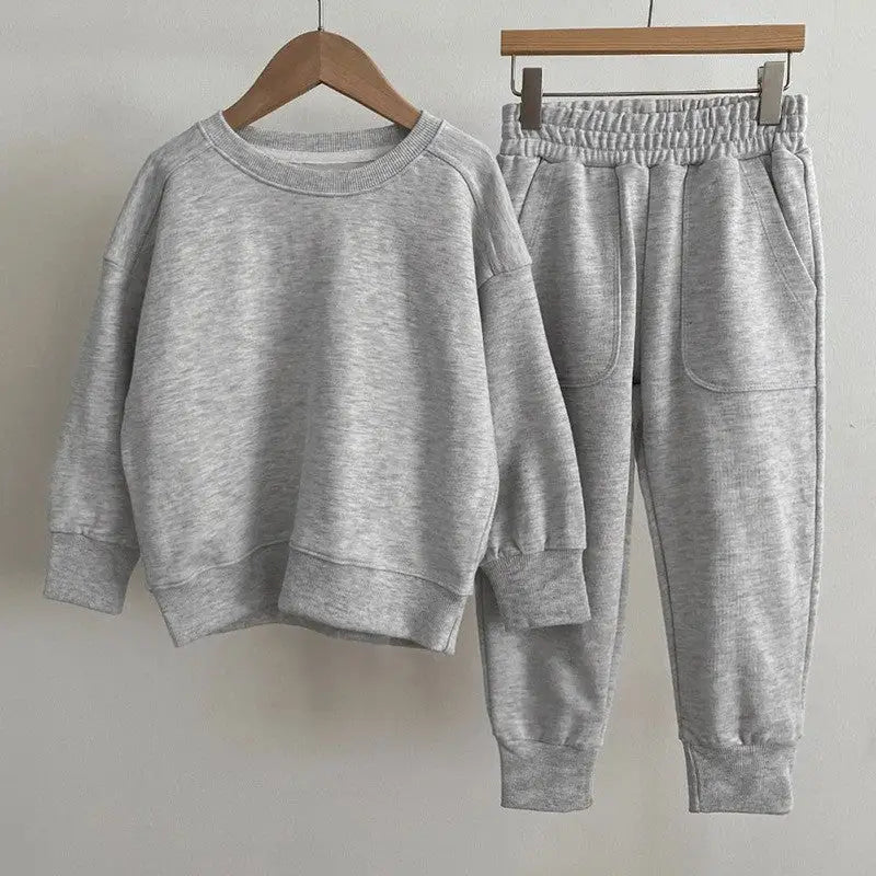 Gray sweatshirt and sweatpants set perfect for Autumn Baby Kids in navy blue