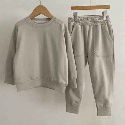 Beige sweatshirt and sweatpants set in Autumn Baby Kids Navy Blue Stacked Sets