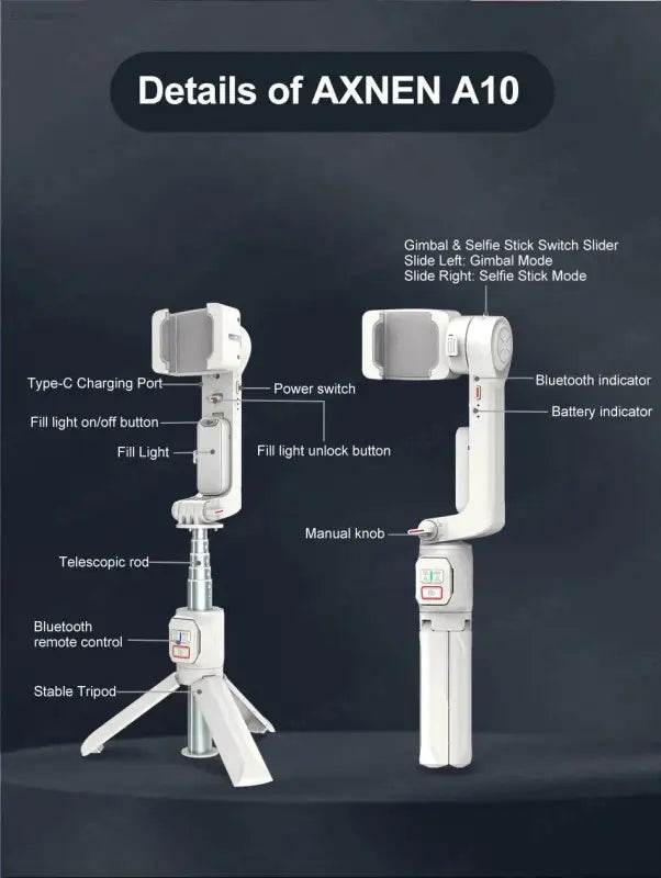AXNEN A10 Handheld Gimbal Stabilizer with Fill Light - Estalios