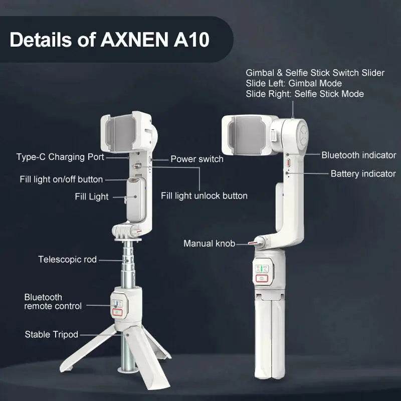 AXNEN A10 Handheld Gimbal Stabilizer with Fill Light - Estalios