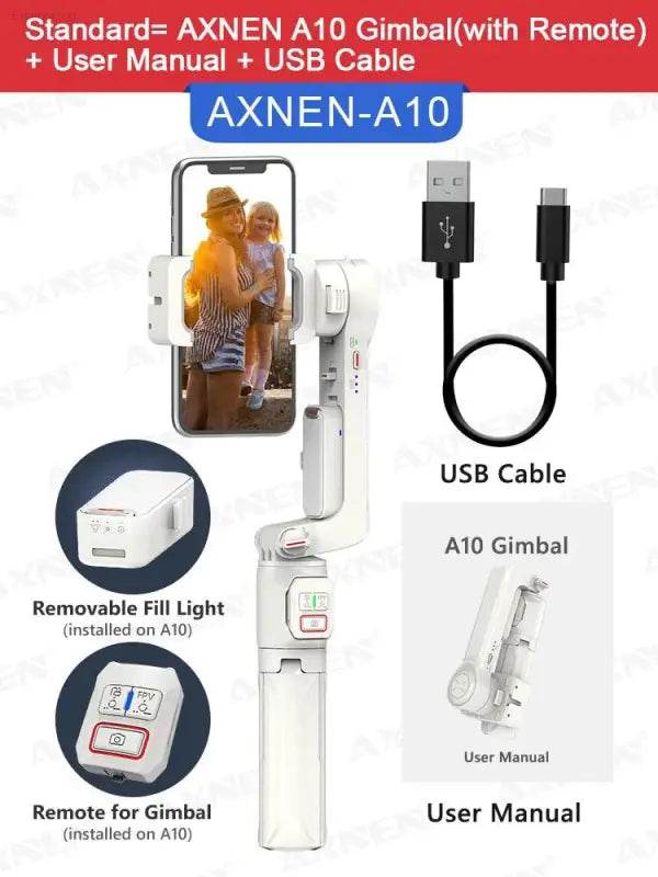 AXNEN A10 Handheld Gimbal Stabilizer with Fill Light - Estalios