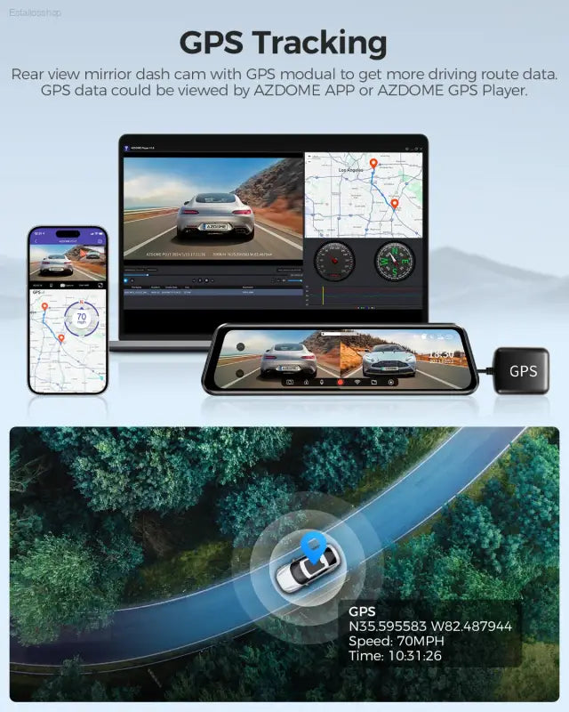 GPS-enabled rear view mirror dash cam.