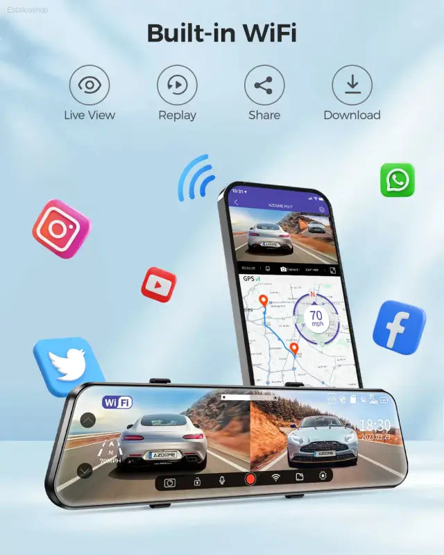 Dashcam with smartphone connectivity.