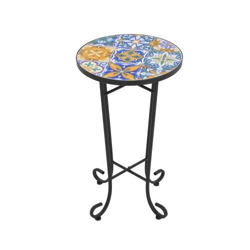 Colorful Patio Side Table with Ceramic Tile Top - Estalios