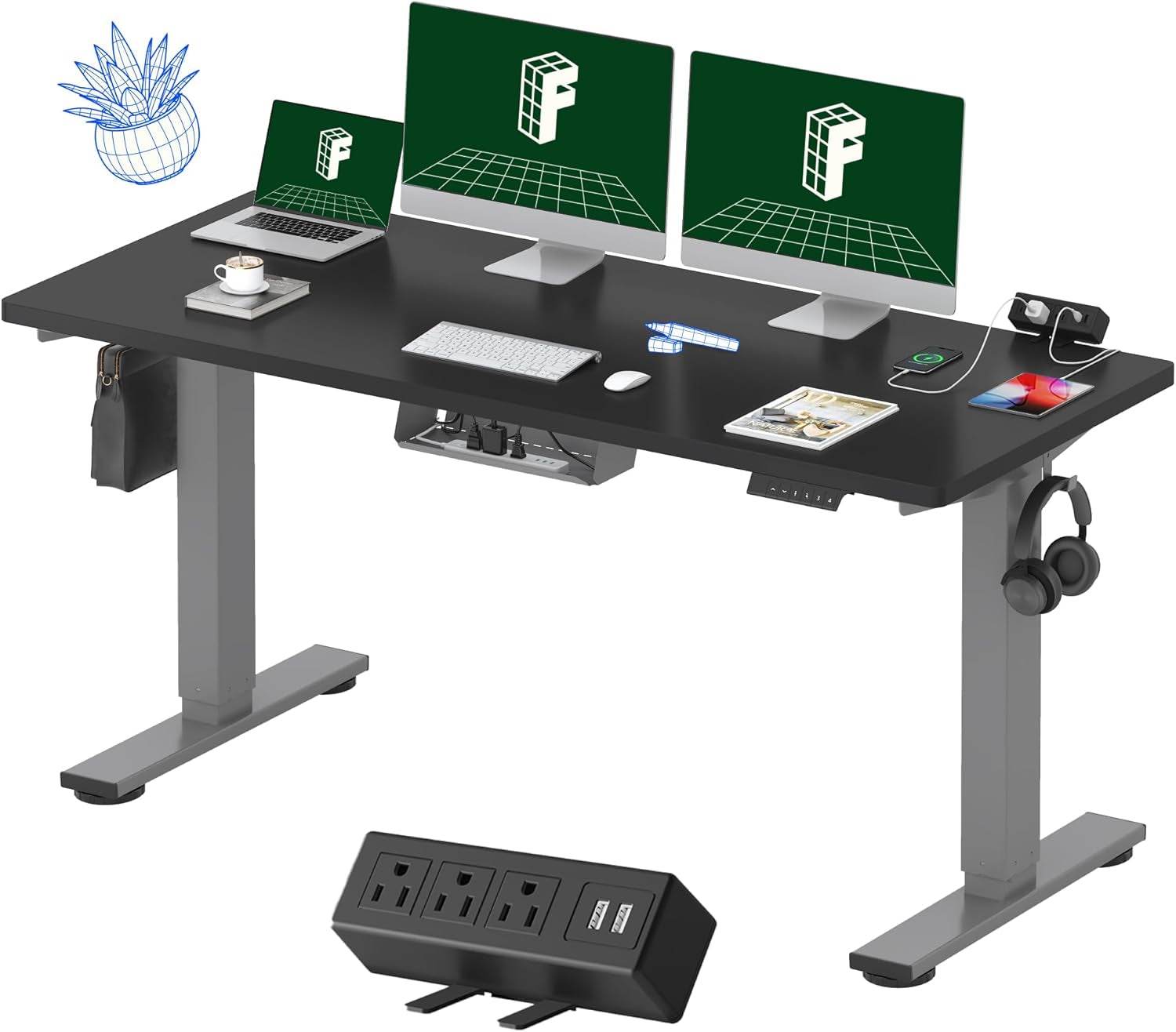 EN2 Height Adjustable Electric Standing Desk with Power Strip - Estalios