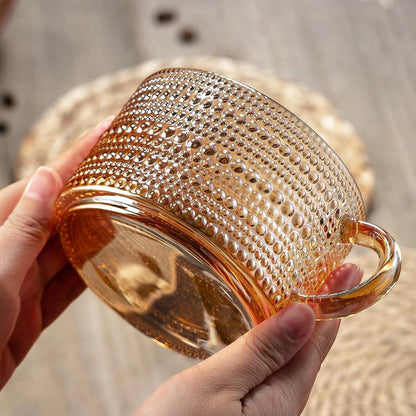 Vintage Coffee Mugs 14 Oz Set of 2 Embossed Glass Cups - Estalios