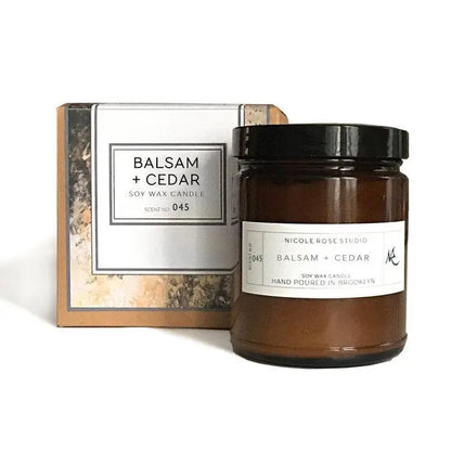 Balsam + Cedar Soy Wax Candle Bliss showcasing cozy cedar soy wax aroma