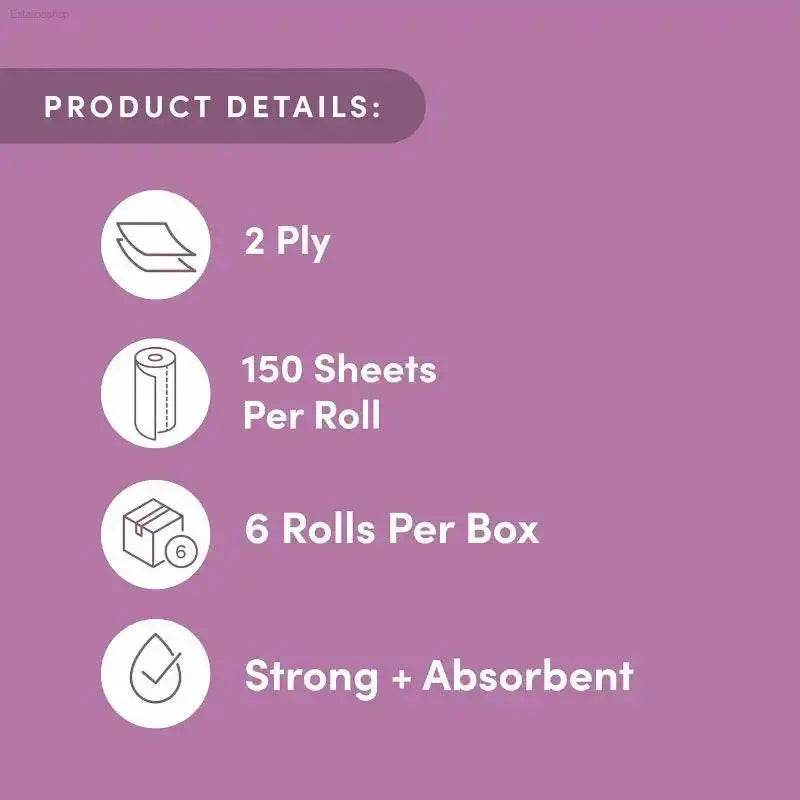 Bamboo Paper Towels, 6 Rolls, 2 Ply, 900 Count, Eco-Friendly - Estalios