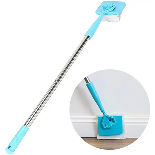 Blue and silver Baseboard Buddy Retractable Universal Cleaning Mop for easy corner cleaning