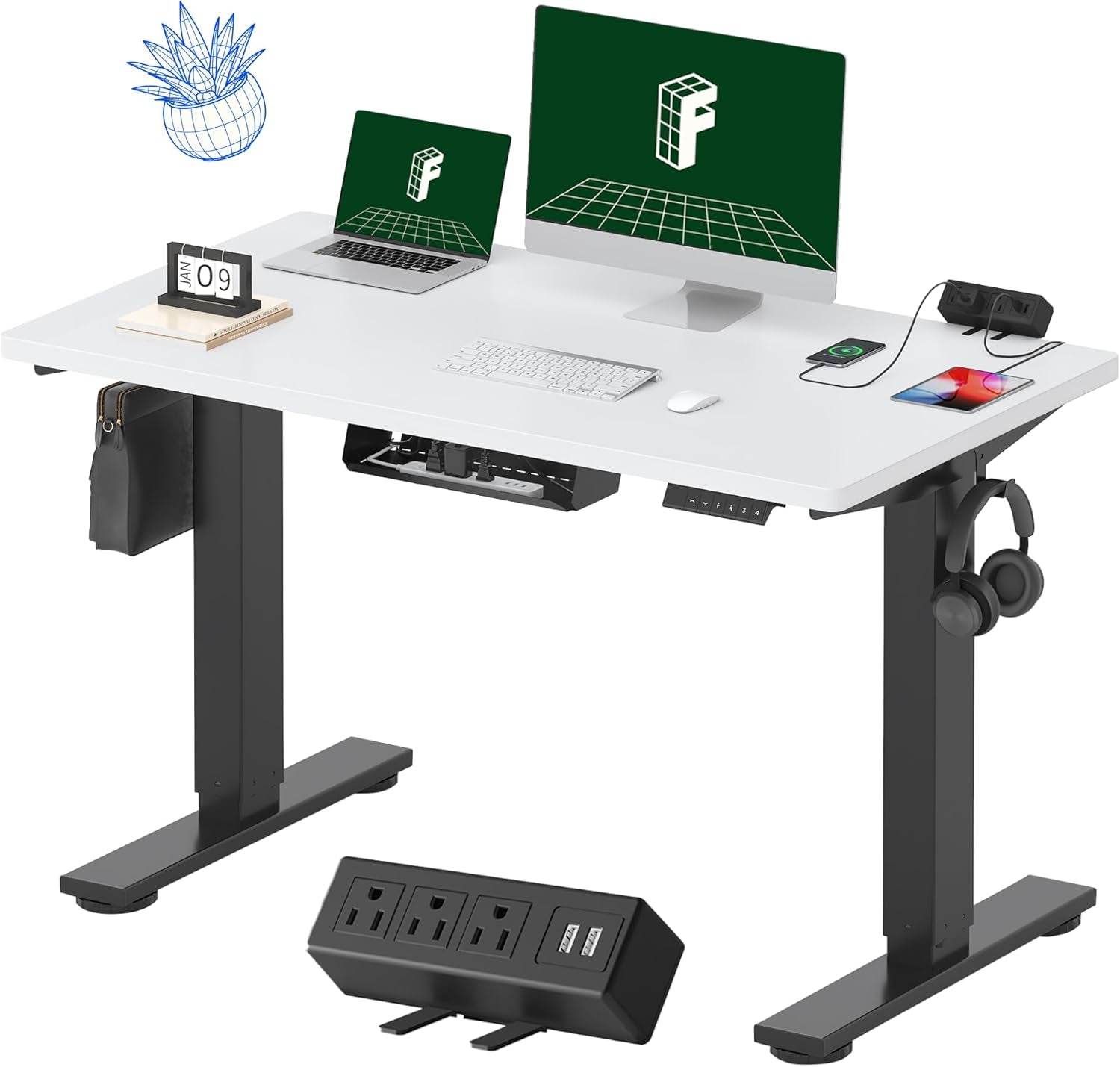 EN2 Height Adjustable Electric Standing Desk with Power Strip - Estalios