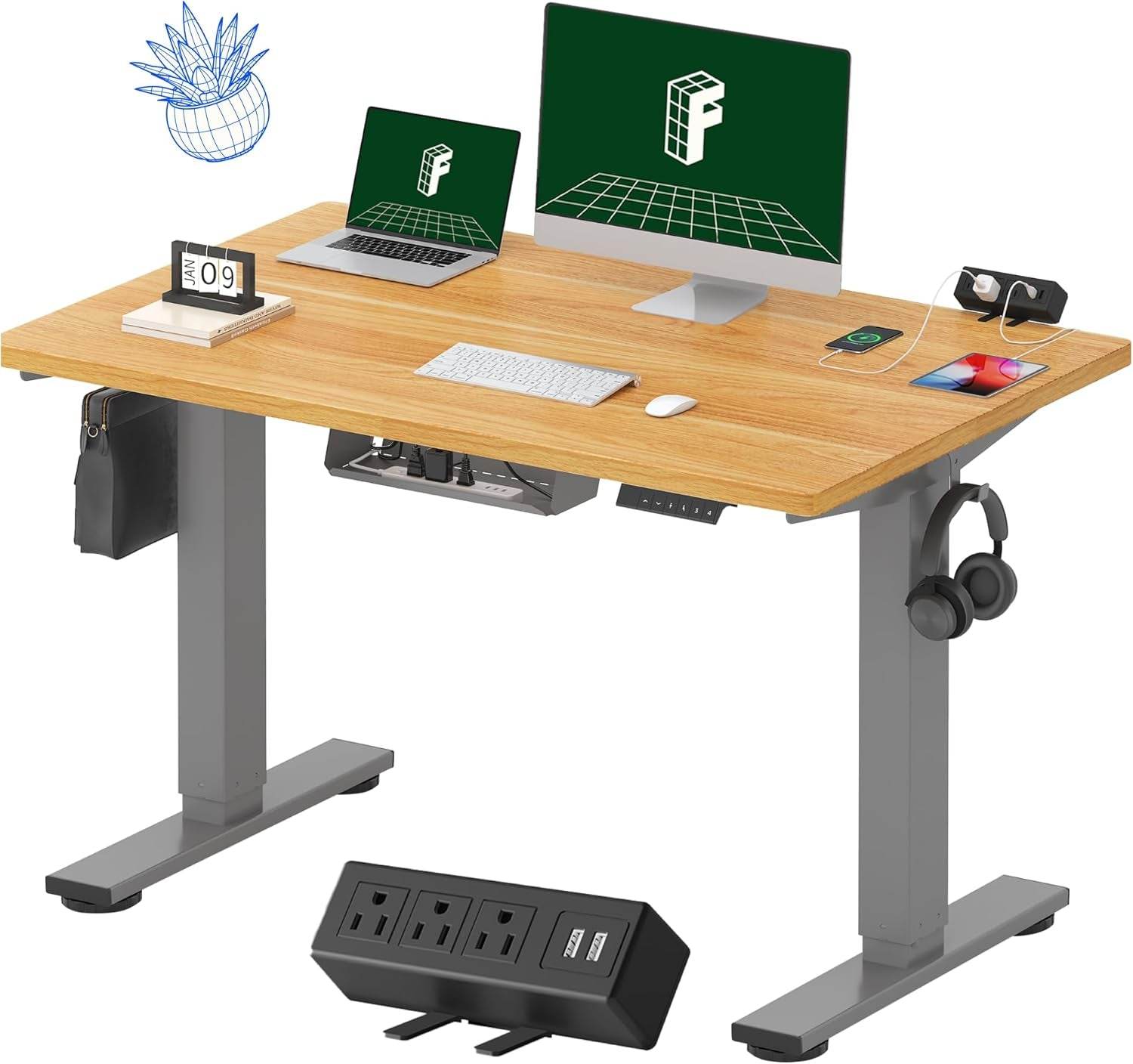 EN2 Height Adjustable Electric Standing Desk with Power Strip - Estalios