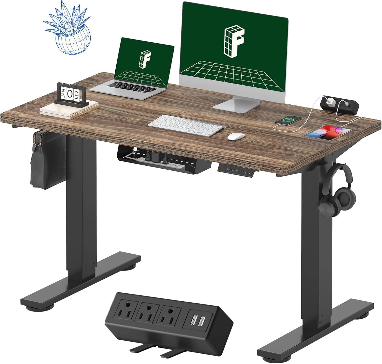 EN2 Height Adjustable Electric Standing Desk with Power Strip - Estalios