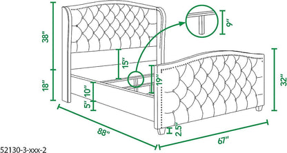 Marcella Upholstered Shelter Headboard Bed Set, Queen Size - Estalios