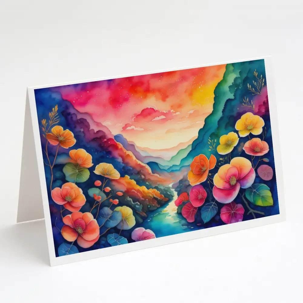 Begonias in Color Greeting Cards Pack of 8 Blank Cards with Envelopes Whimsical A7 Size 5x7 Blank Note Cards - Estalios
