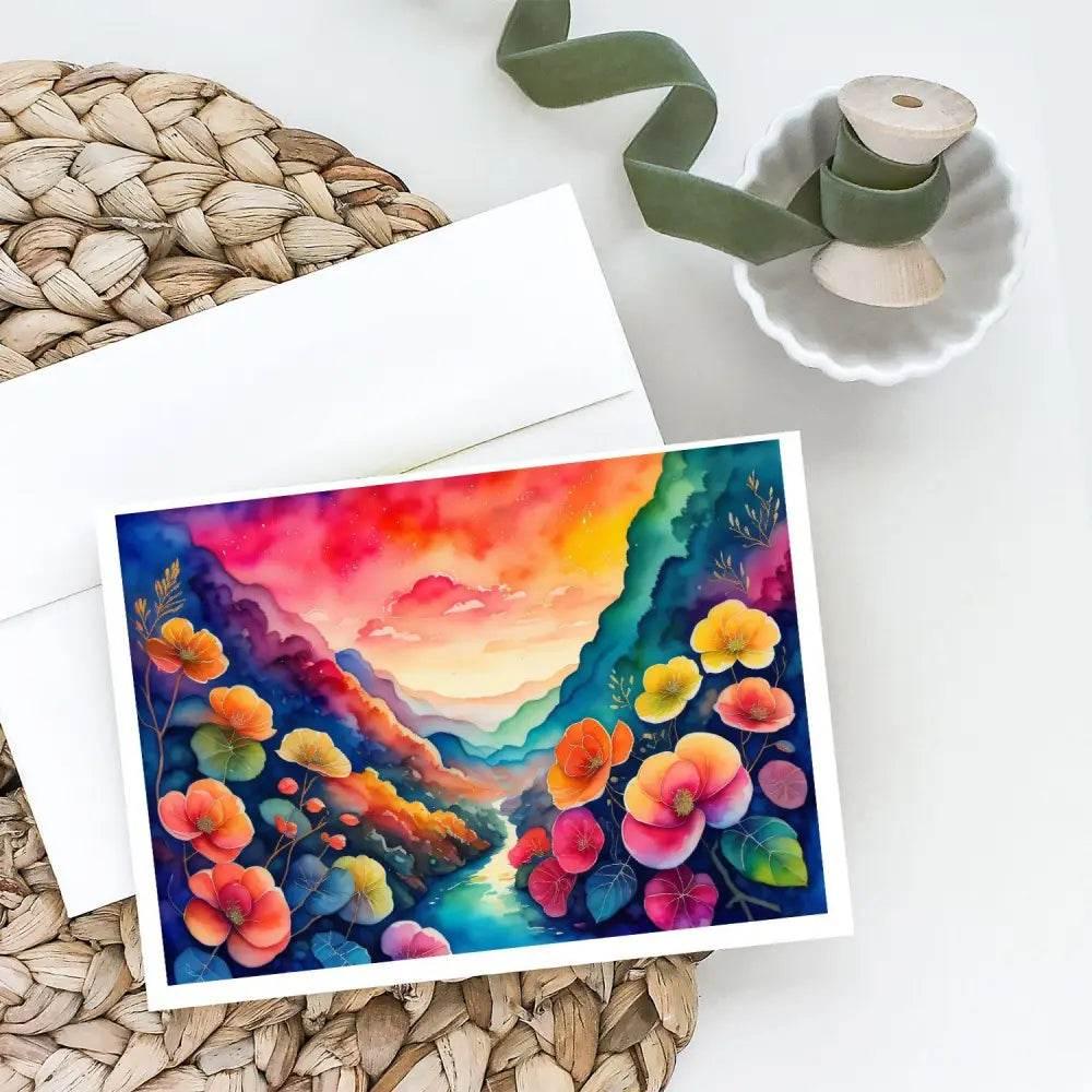 Begonias in Color Greeting Cards Pack of 8 Blank Cards with Envelopes Whimsical A7 Size 5x7 Blank Note Cards - Estalios