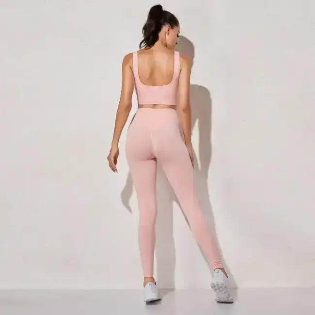 Vibrant Pink and Beige Ribbed Workout Set for Active Women - Estalios