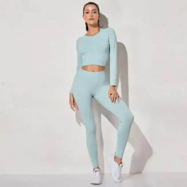 Vibrant Pink and Beige Ribbed Workout Set for Active Women - Estalios