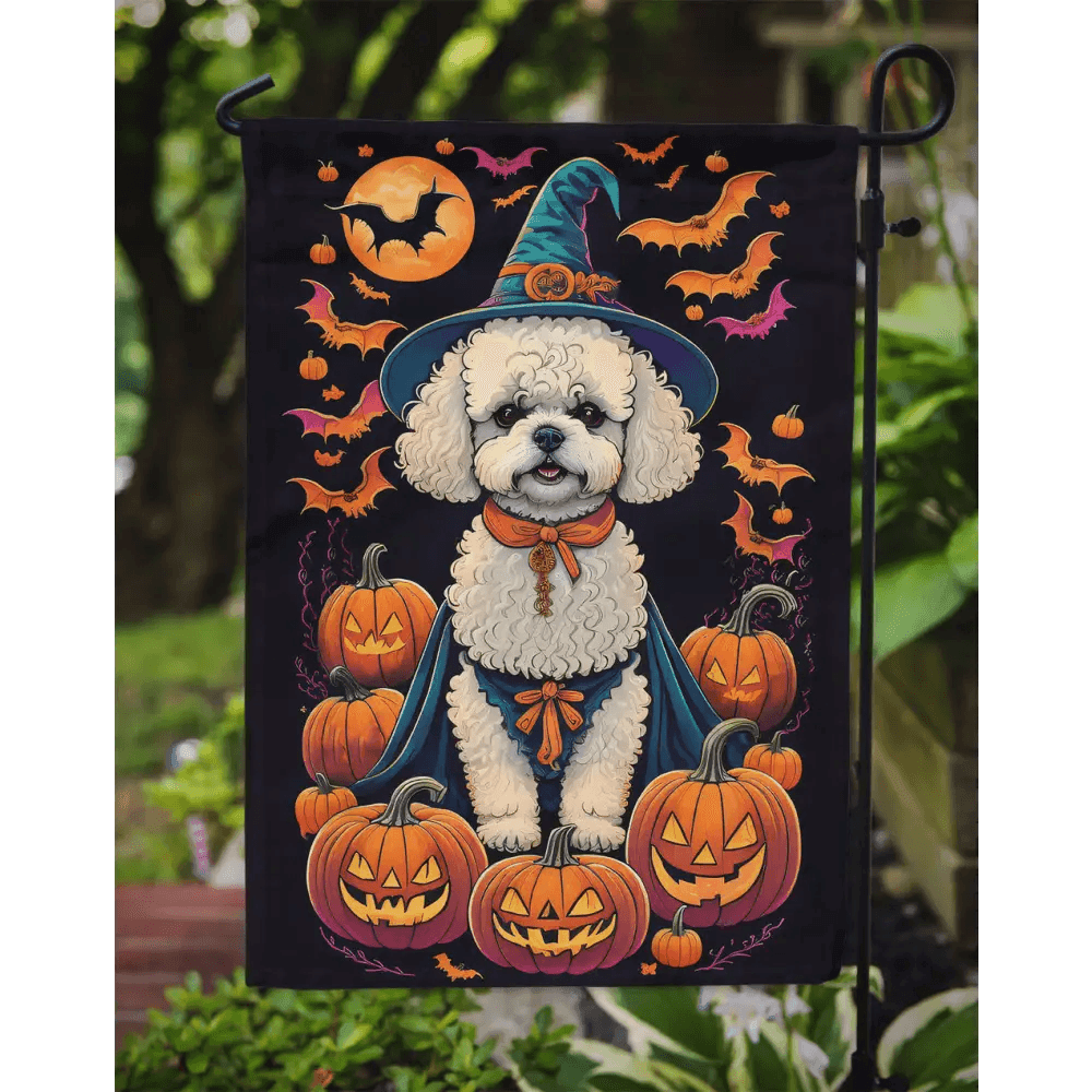 Spooktacular Halloween Garden Flag: Bichon Frise Boo! Halloween Dog Garden Flag: Get Ready to Howl! Hey There, Halloween Lovers - Estalios