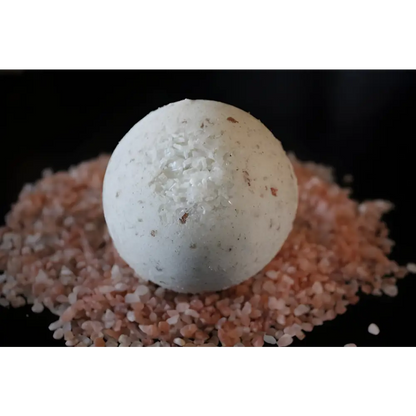 Round bath bomb with salt crystals from Big Organic Salt Crystal Skin Bomb for eczema care