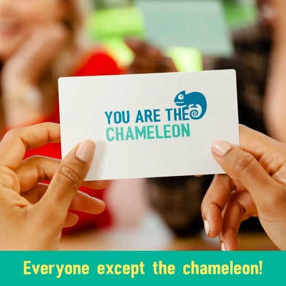 Chameleon graphic on a white card from Big Potato’s Extra Secret Words Game