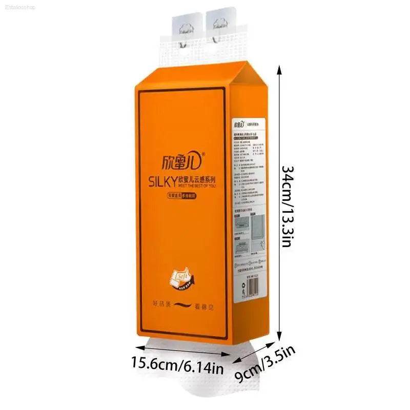 Orange tissue box with dimensions.
