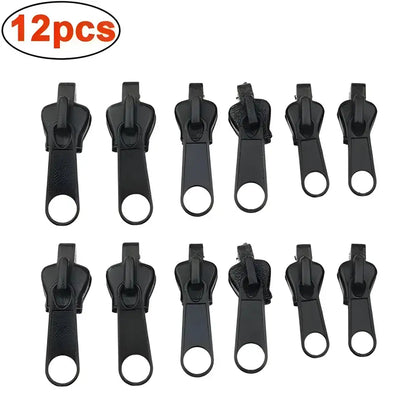 Twelve black zipper pulls for Black 6pcs Instant Zipper Fix and easy zipper repair