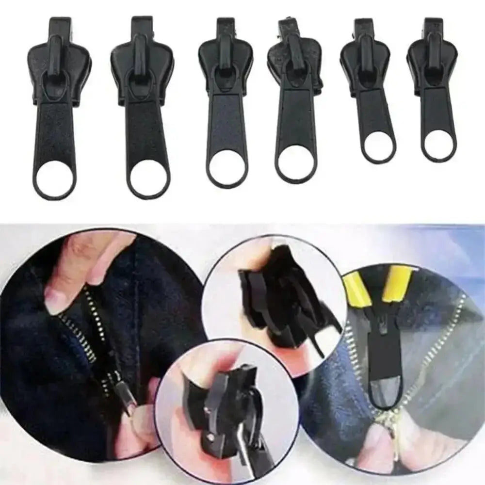 Black 6pcs Instant Zipper Fix for quick zipper repair and universal use