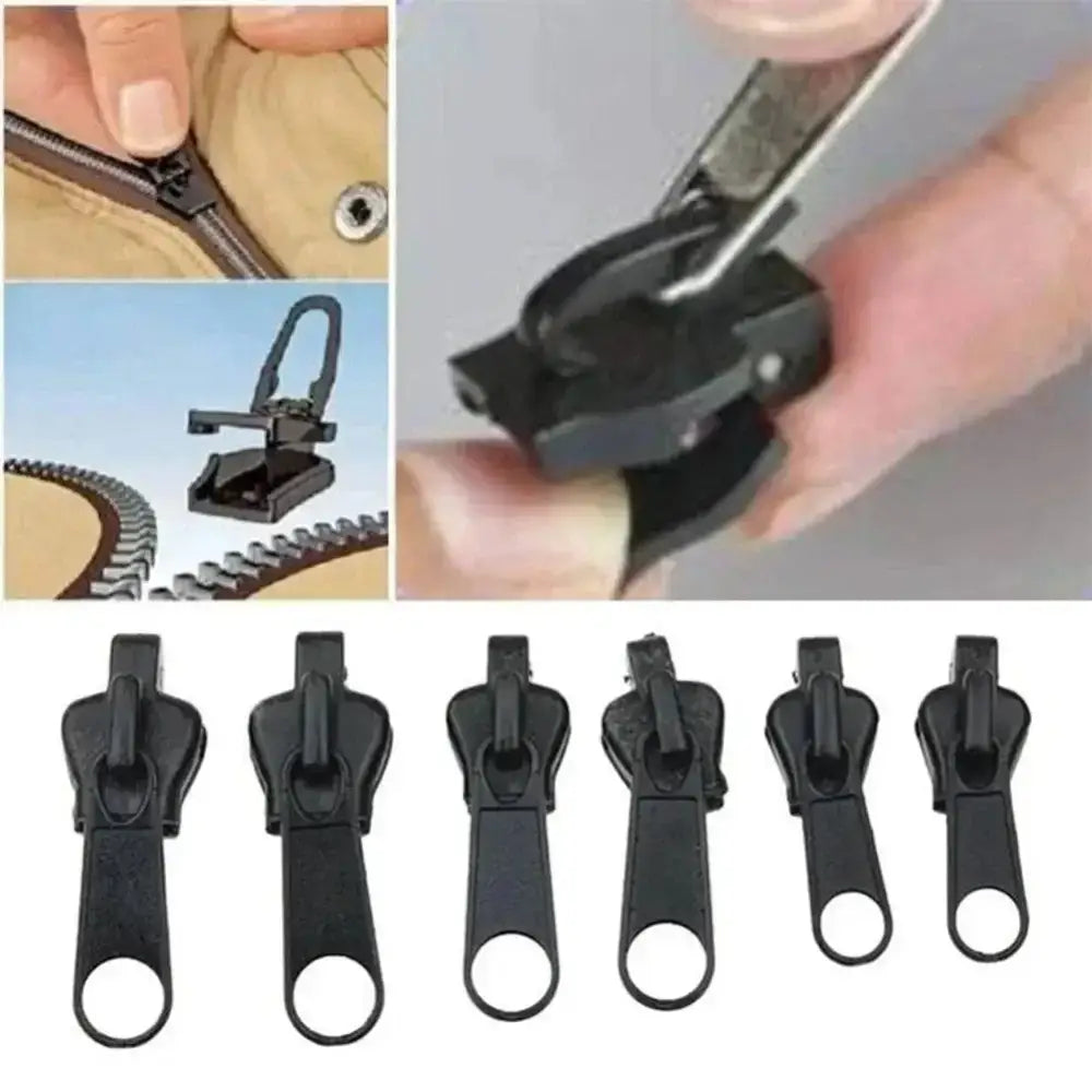 Black 6pcs Instant Zipper Fix kit for quick and easy zipper repairs universally