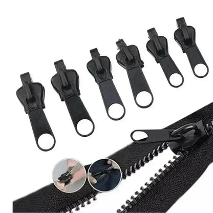 Black zipper pulls and zippers from Black 6pcs Instant Zipper Fix for quick repairs