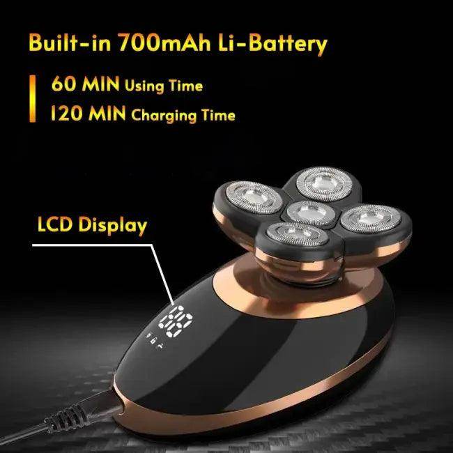 Sleek Black & Gold 5-Head Shaver with LCD Display.