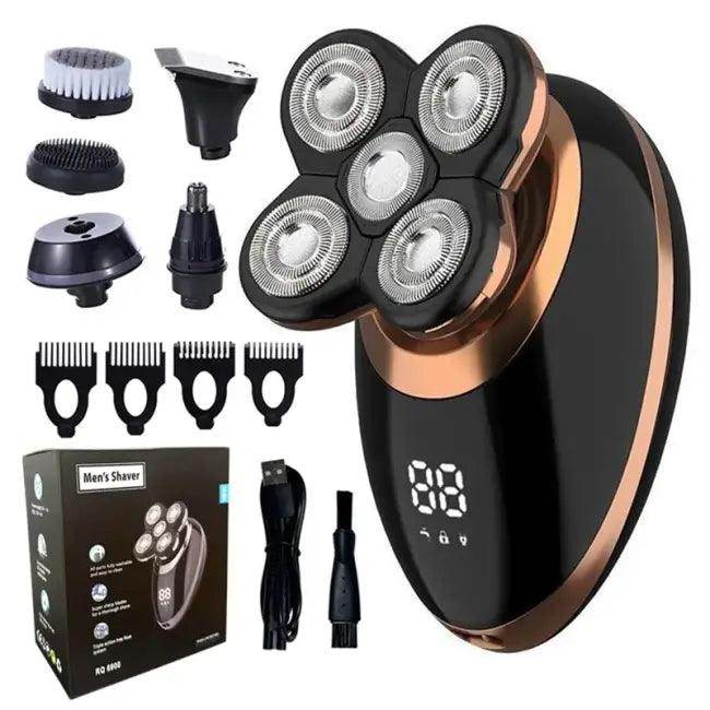 Sleek Black & Gold 5-Head Shaver with LCD Display.