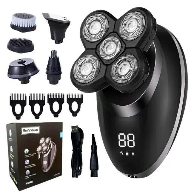 Sleek Black & Gold 5-Head Shaver with LCD Display.