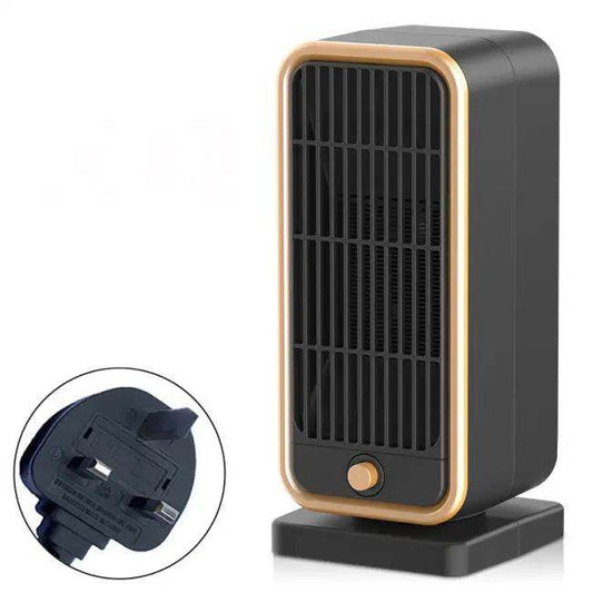 Stylish Black and Gold Vertical Electric Heater with Plug - Estalios