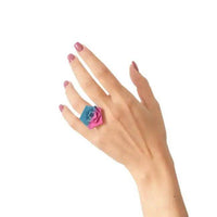 Stylish Black Geometric Ring with Peach and Lilac Accents - Estalios
