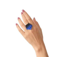 Stylish Black Geometric Ring with Peach and Lilac Accents - Estalios