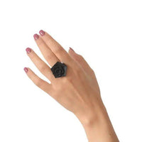 Stylish Black Geometric Ring with Peach and Lilac Accents - Estalios
