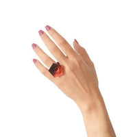 Stylish Black Geometric Ring with Peach and Lilac Accents - Estalios