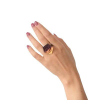 Stylish Black Geometric Ring with Peach and Lilac Accents - Estalios