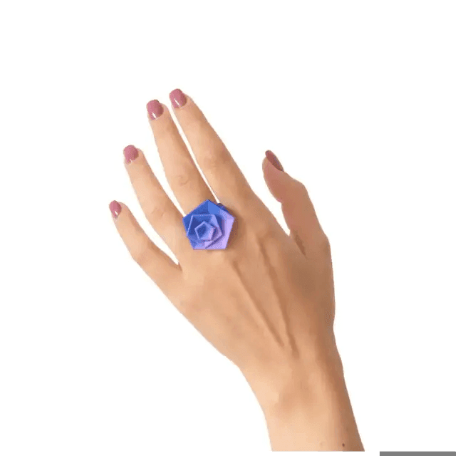 Stylish Black Geometric Ring with Peach and Lilac Accents - Estalios